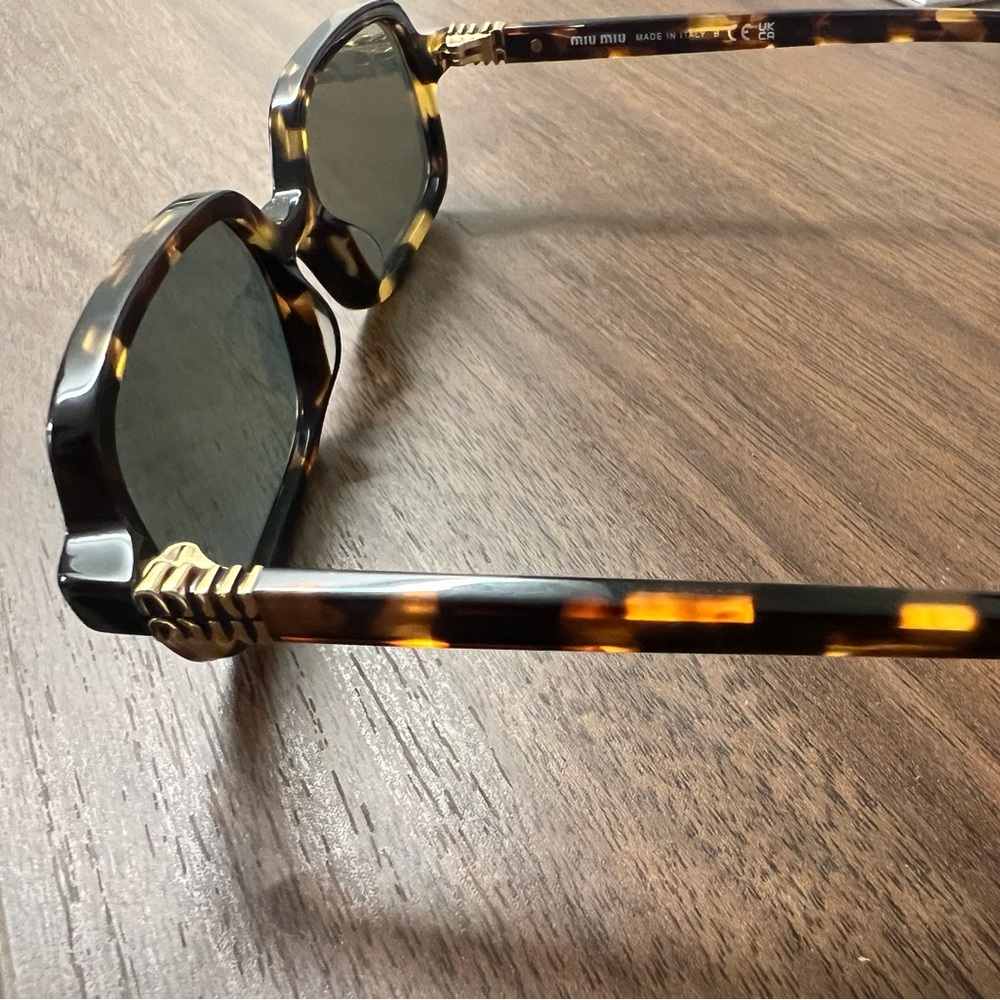 Miu Miu Tortoiseshell Rectangular Sunglasses with Green Lenses - Picture 3 of 7